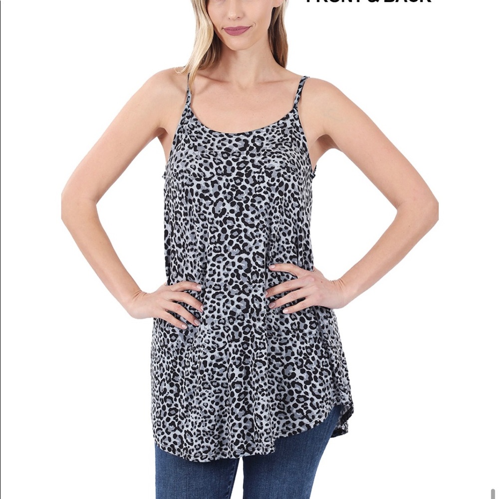 Zenana Premium Boutique Brand Gray Leopard Print Tank Top Size Small NWOT